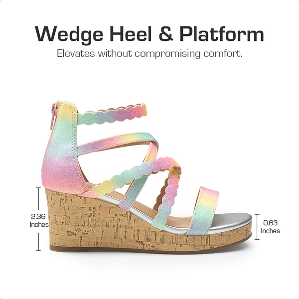Girls Cork Strappy Wedge Sandals Dream Pairs
